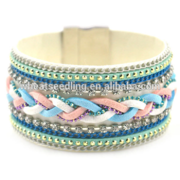 hot china products wholesale mexican woven leather bracelets with magnetic clasp